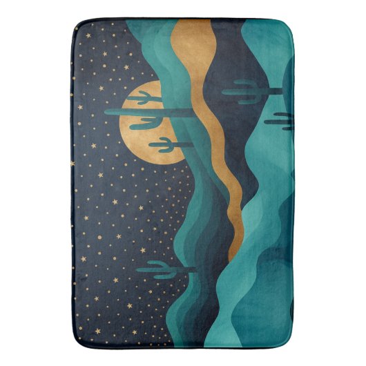 Golden Desert Nightscape - Abstracte Cactus kunst Badmat (Voorkant Verticaal)