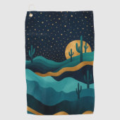 Golden Desert Nightscape - Abstracte Cactus kunst Golfhanddoek (Voorkant)