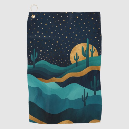 Golden Desert Nightscape - Abstracte Cactus kunst Golfhanddoek (Voorkant)