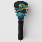 Golden Desert Nightscape - Abstracte Cactus kunst Golfheadcover (Voorkant)