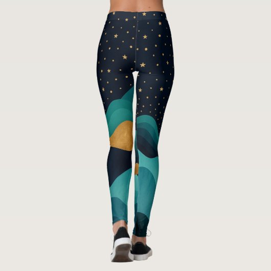 Golden Desert Nightscape - Abstracte Cactus kunst Leggings (Achterkant)