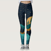 Golden Desert Nightscape - Abstracte Cactus kunst Leggings (Voorkant)