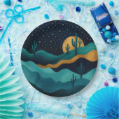 Golden Desert Nightscape - Abstracte Cactus kunst Papieren Bordje (Feest)