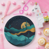 Golden Desert Nightscape - Abstracte Cactus kunst Papieren Bordje (Feest)