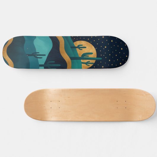 Golden Desert Nightscape - Abstracte Cactus kunst Persoonlijk Skateboard (Horizontaal)