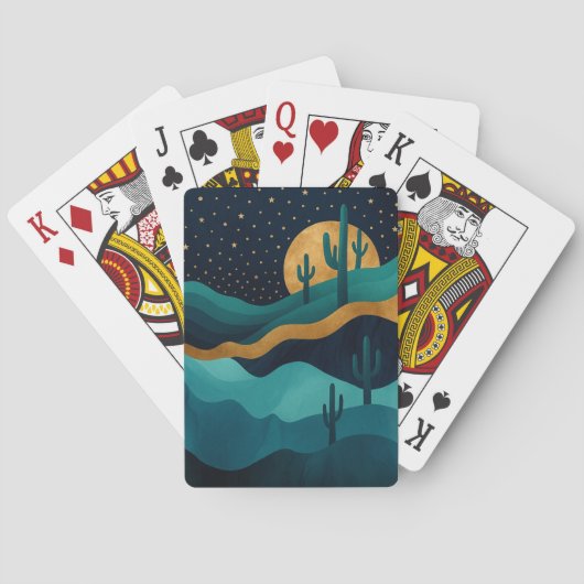 Golden Desert Nightscape - Abstracte Cactus kunst Pokerkaarten (Achterkant)