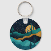 Golden Desert Nightscape - Abstracte Cactus kunst Sleutelhanger (Voorkant)