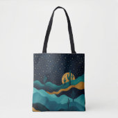 Golden Desert Nightscape - Abstracte Cactus kunst Tote Bag (Voorkant)