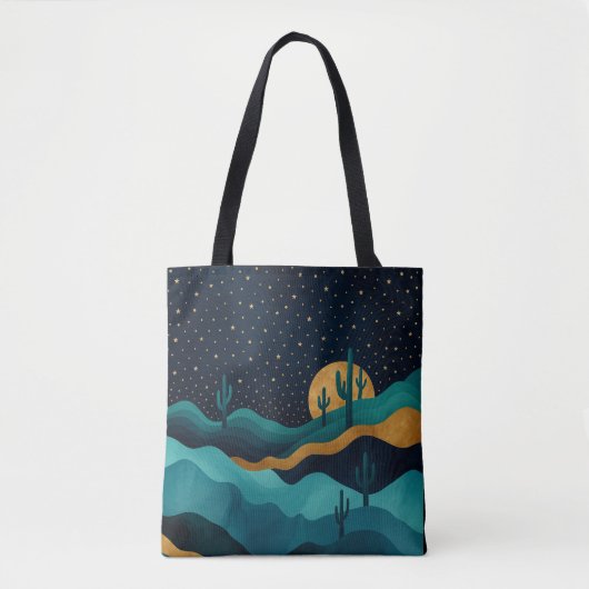 Golden Desert Nightscape - Abstracte Cactus kunst Tote Bag (Voorkant)