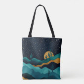 Golden Desert Nightscape - Abstracte Cactus kunst Tote Bag (Achterkant)