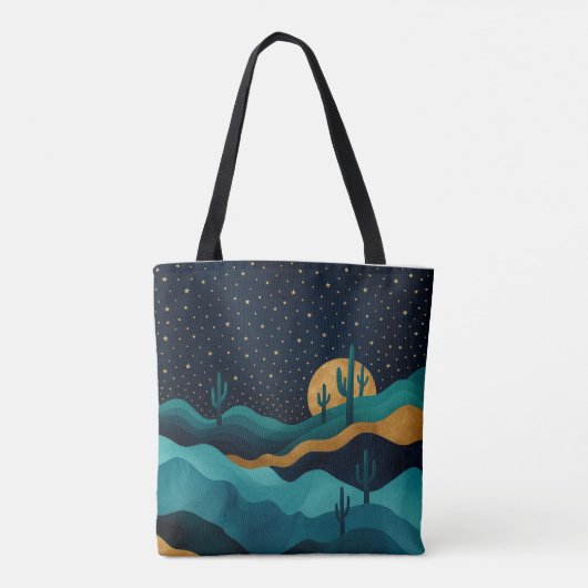 Golden Desert Nightscape - Abstracte Cactus kunst Tote Bag (Achterkant)