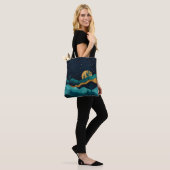 Golden Desert Nightscape - Abstracte Cactus kunst Tote Bag (Op model)