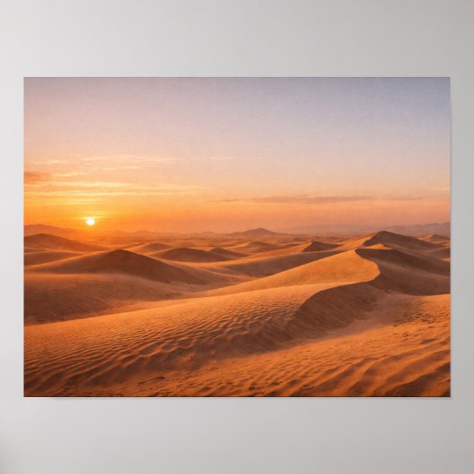 Golden Desert Sand Dunes Sunset Horizon Poster (Voorkant)