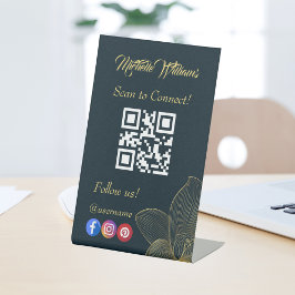 Golden Details Esthetisch QR Code Social Media Reclamebord Met Voetstuk