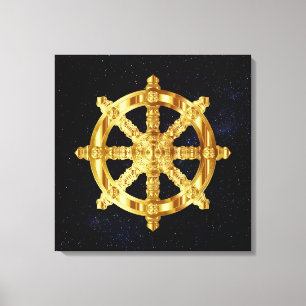 Golden Dharma Wheel Boeddhisme en hindoïsme Canvas Afdruk