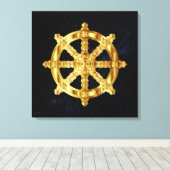 Golden Dharma Wheel Boeddhisme en hindoïsme Canvas Afdruk (Insitu (Houten vloer))