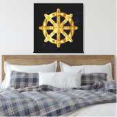 Golden Dharma Wheel Boeddhisme en hindoïsme Canvas Afdruk (Insitu (Slaapkamer))