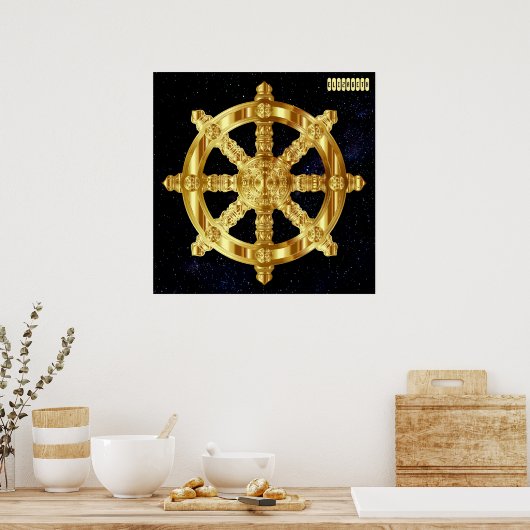 Golden Dharma Wheel Boeddhisme en hindoïsme Poster (Keuken)