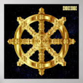 Golden Dharma Wheel Boeddhisme en hindoïsme Poster (Voorkant)