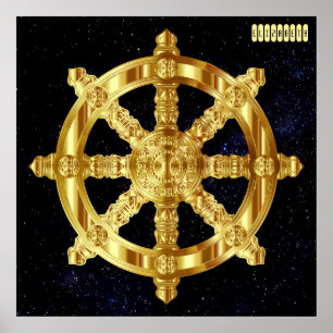 Golden Dharma Wheel Boeddhisme en hindoïsme Poster