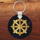 Golden Dharma Wheel Boeddhisme en hindoïsme Sleutelhanger (Voorkant)