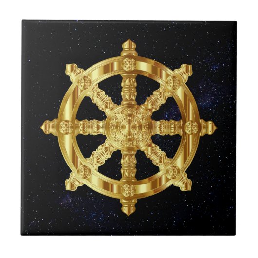 Golden Dharma Wheel Boeddhisme en hindoïsme Tegeltje (Voorkant)