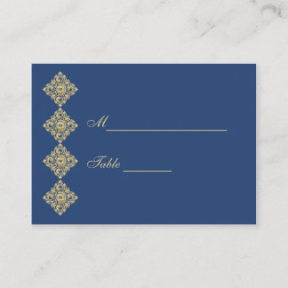 Golden Diamond Damask Blauwe Tafelplaats Plaatskaartje