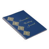 Golden Diamond Damask Blue Wedding Journal Notitieboek (Rechterzijde)