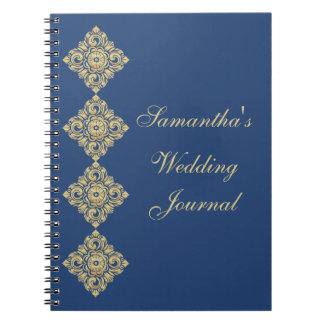 Golden Diamond Damask Blue Wedding Journal Notitieboek