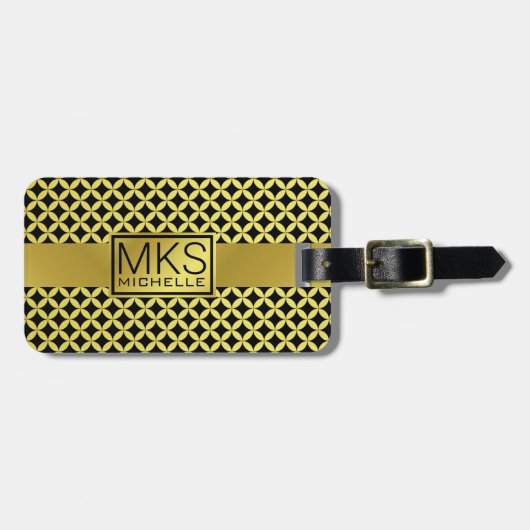 Golden Diamond Dot Monogrammed Bagagelabel (Voorkant horizontaal)