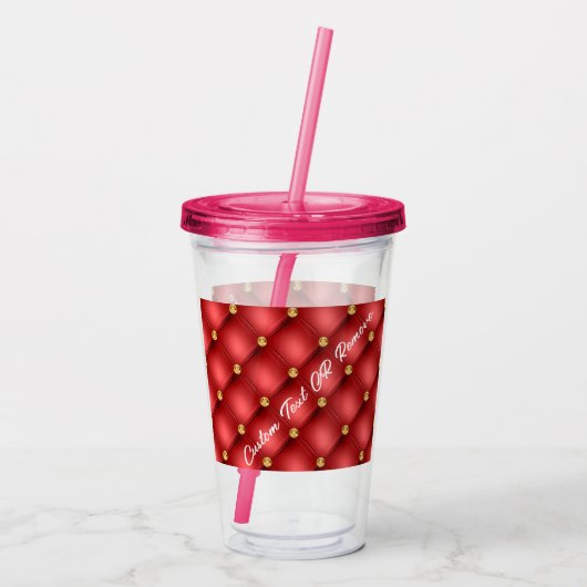 Golden Diamond Tufted Leather Custom Text Name Red Acryl Drinkbeker (Achterkant)