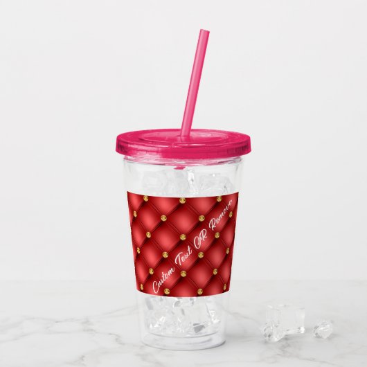 Golden Diamond Tufted Leather Custom Text Name Red Acryl Drinkbeker (Achterkant ijs)