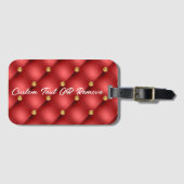 Golden Diamond Tufted Leather Custom Text Name Red Bagagelabel (Voorkant (horizontaal))