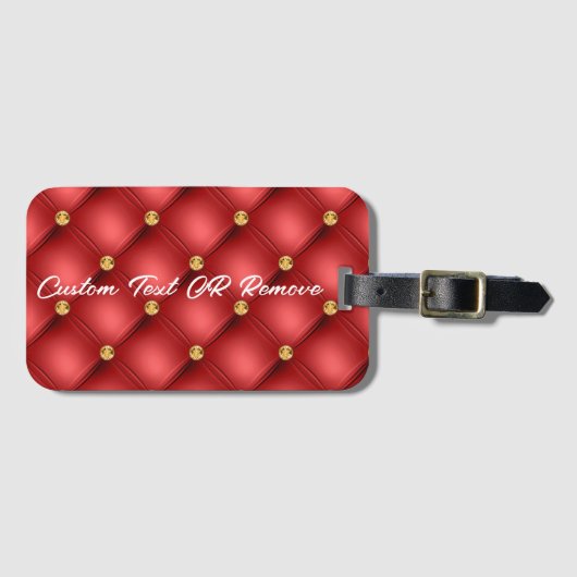 Golden Diamond Tufted Leather Custom Text Name Red Bagagelabel (Voorkant (horizontaal))