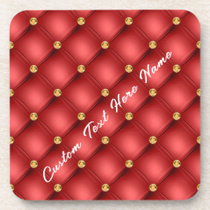 Golden Diamond Tufted Leather Custom Text Name Red Bier Onderzetter