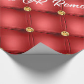 Golden Diamond Tufted Leather Custom Text Name Red Cadeaupapier (Hoek)