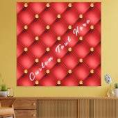 Golden Diamond Tufted Leather Custom Text Name Red Canvas Afdruk (Insitu (Woonkamer))