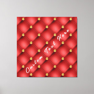 Golden Diamond Tufted Leather Custom Text Name Red Canvas Afdruk
