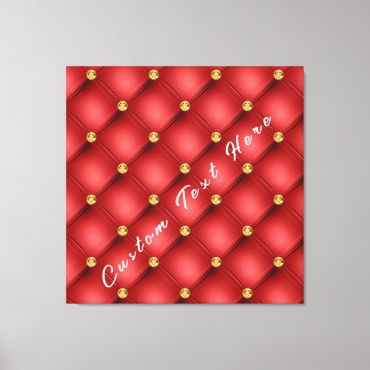 Golden Diamond Tufted Leather Custom Text Name Red Canvas Afdruk (Voorkant)