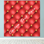 Golden Diamond Tufted Leather Custom Text Name Red Canvas Afdruk (Insitu (Houten vloer))