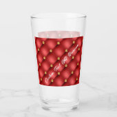 Golden Diamond Tufted Leather Custom Text Name Red Glas (Achterkant)