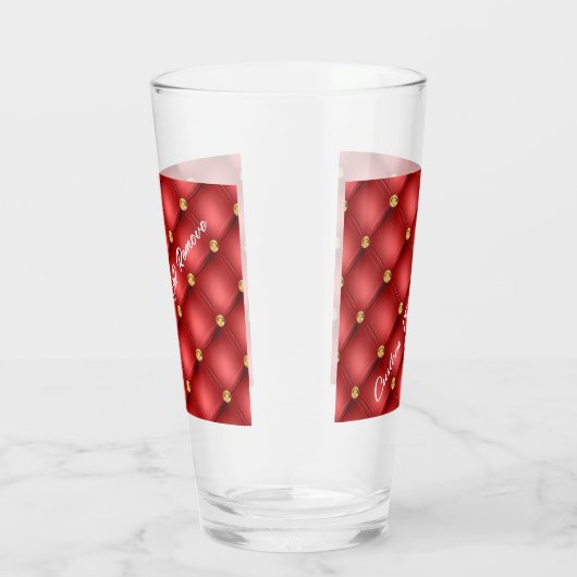 Golden Diamond Tufted Leather Custom Text Name Red Glas (Rechts)