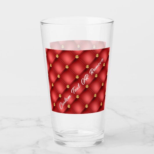 Golden Diamond Tufted Leather Custom Text Name Red Glas (Voorkant)