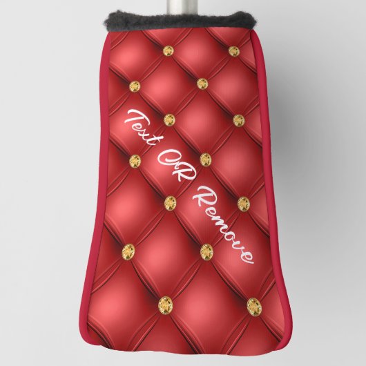 Golden Diamond Tufted Leather Custom Text Name Red Golfheadcover (Draai 90)
