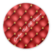 Golden Diamond Tufted Leather Custom Text Name Red Keramische Knop (Voorkant)