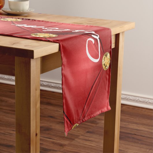 Golden Diamond Tufted Leather Custom Text Name Red Korte Tafelloper (Voorbeeld)