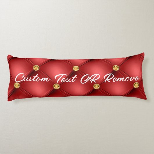 Golden Diamond Tufted Leather Custom Text Name Red Lichaamskussen (Achterkant)