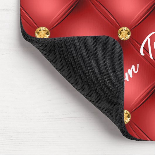 Golden Diamond Tufted Leather Custom Text Name Red Muismat (Hoek)