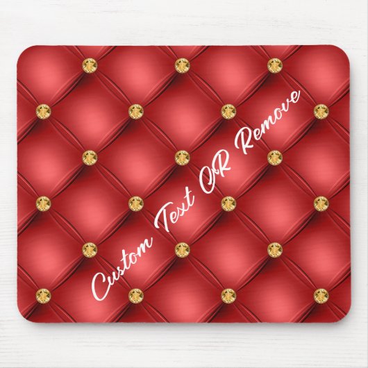 Golden Diamond Tufted Leather Custom Text Name Red Muismat (Voorkant)