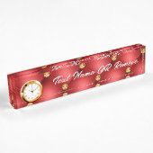Golden Diamond Tufted Leather Custom Text Name Red Naambordje